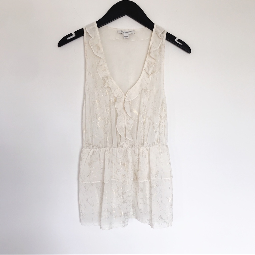 Banana Republic Sheer Gold Foil Sleeveless Blouse